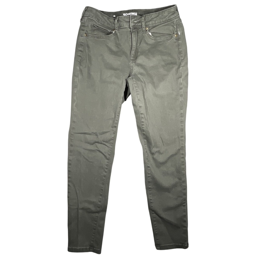 SONOMA Women's Curvy Skinny Pants Size 4S Olive Green‎ Cotton Blend Stretch